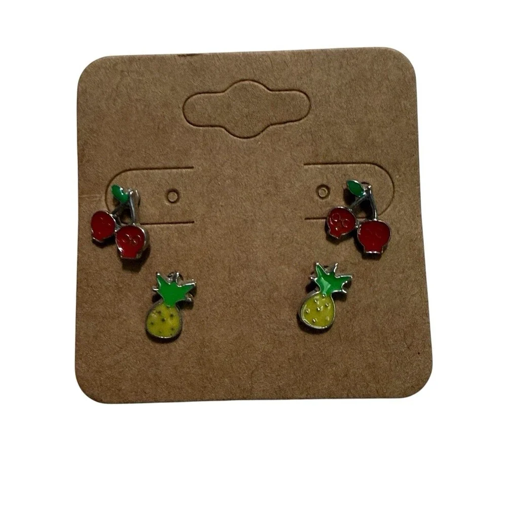 Children’s Hypoallergenic 6 Pair Earring Set Fruit Apple Grape Cherry Orange